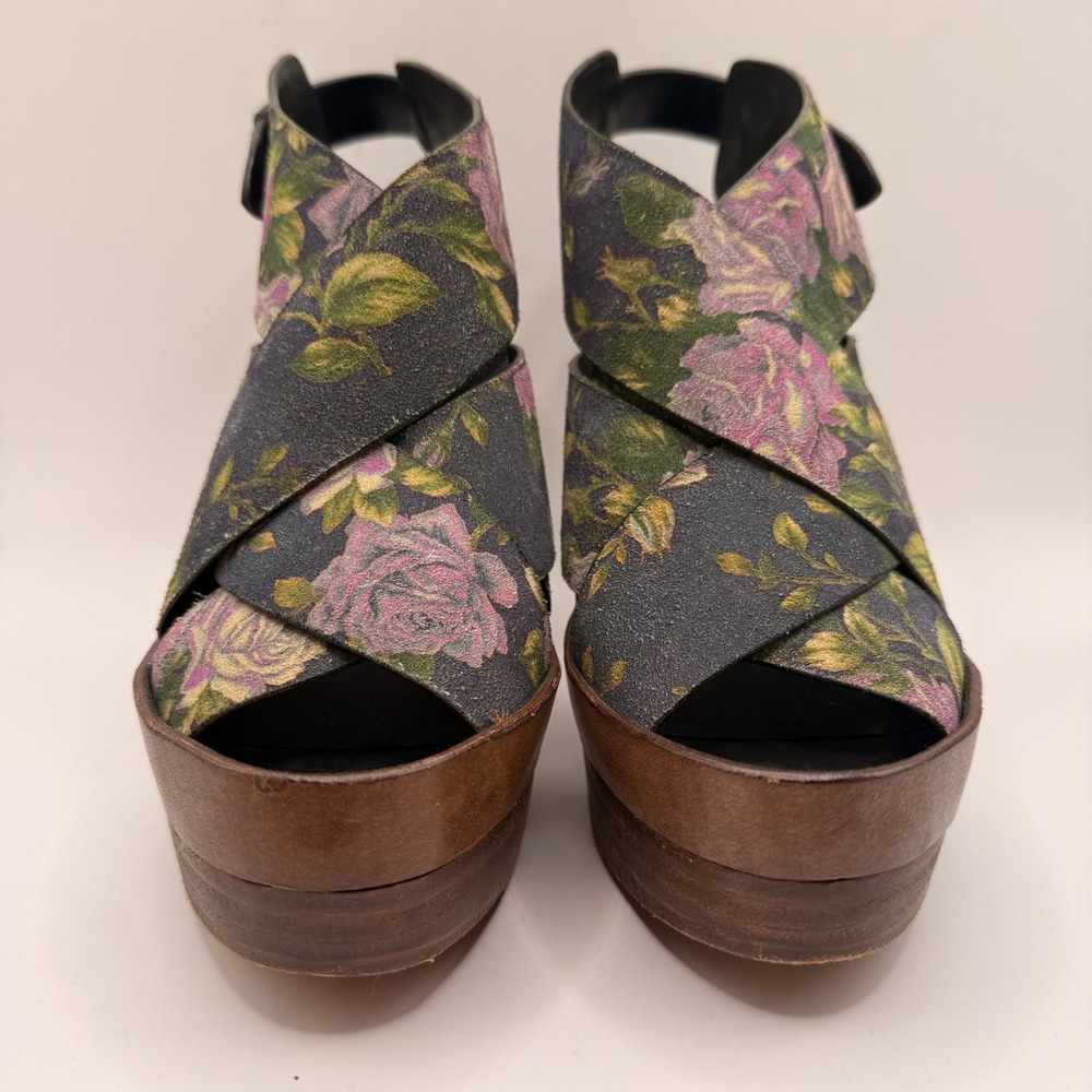 Rag & Bone Sloane Floral Platform Sandals Block Heel Black Pink Size 37 US 7 - Picture 4 of 10